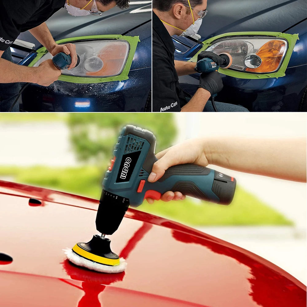 Kit de Pulido para Faros y Detallado de Coche – Esponjas, Lijas, Discos y Adaptador M10 para Taladro