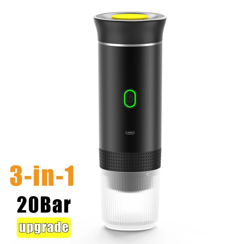 Cafetera Espresso Eléctrica Portátil 3 en 1 – Para Viaje, Coche y Casa, con Batería Recargable y Compatible con Cápsulas y Café Molido