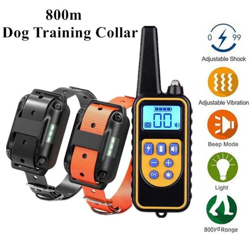Collar de Adiestramiento Eléctrico para Perros – Alcance 800 m, Impermeable, Recargable, con Mando y Modos de Sonido, Vibración y Descarga