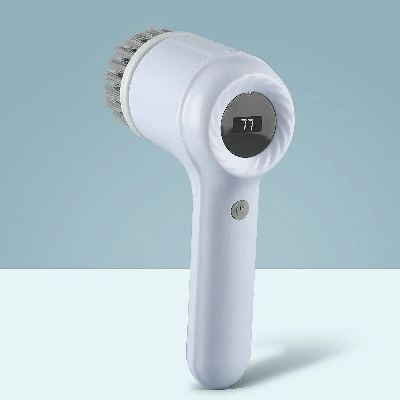 Cepillo Eléctrico Giratorio Inalámbrico 2025 – 5 Cabezales, Impermeable IPX7, Recargable por USB para Baño y Cocina
