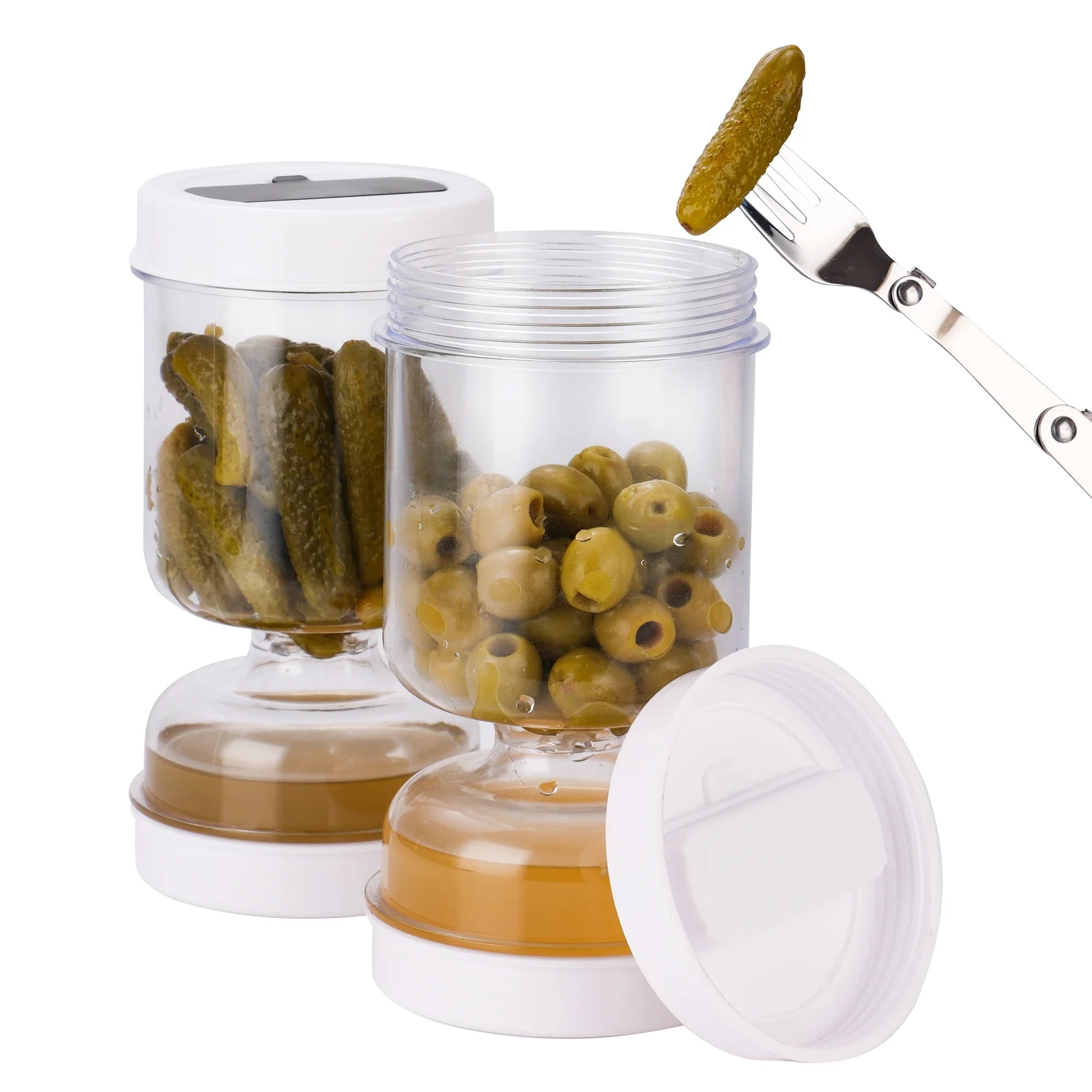 Tarro para Encurtidos con Tenedor – Dispensador Seco y Húmedo para Pepinillos, Aceitunas y Más, con Separador de Líquido