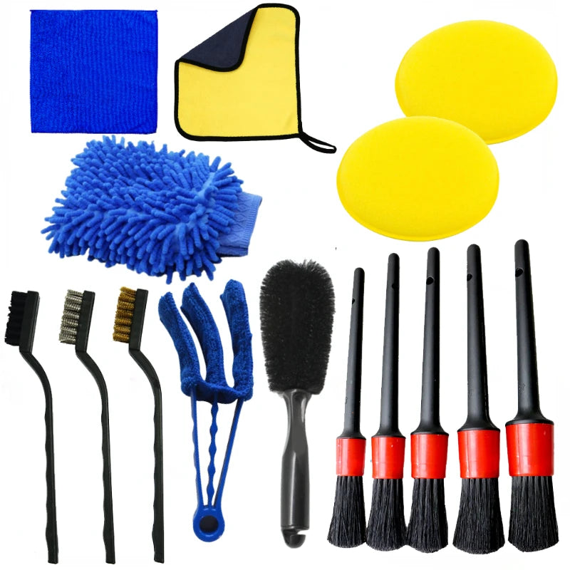 Set de Cepillos para Detallado de Coche – Kit Completo para Limpieza de Rejillas, Ruedas, Ranuras y Salpicaderos