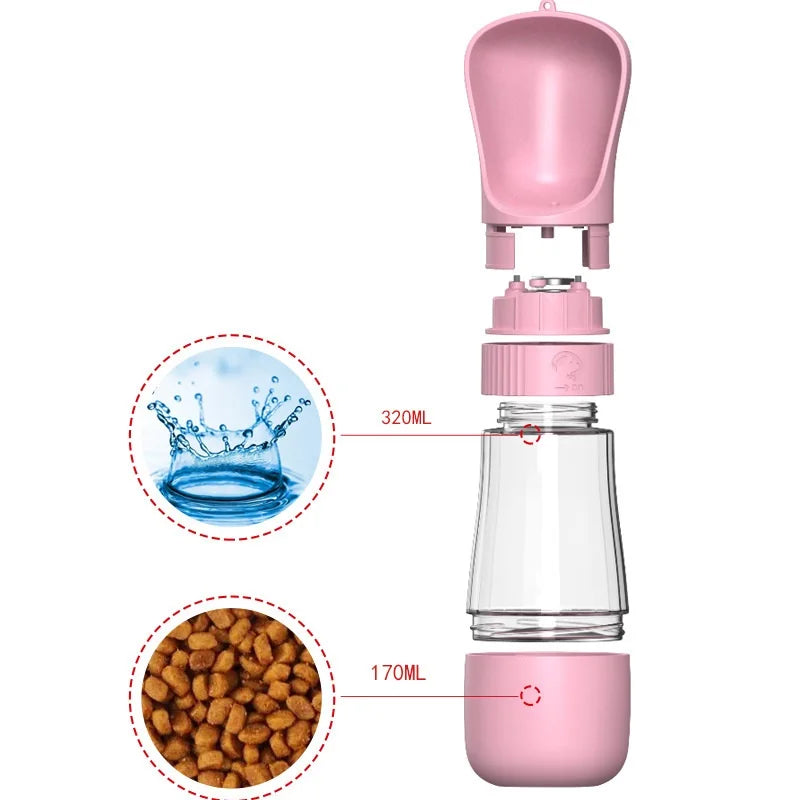 Botella de Agua Portátil 2 en 1 para Perros y Gatos – Bebedero con Comedero Integrado para Paseos, Excursiones y Viajes