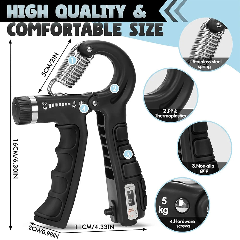 Hand Gripper Ajustable 5–60 kg – Fortalecedor de Mano, Muñeca y Dedos para Rehabilitación y Entrenamiento de Fuerza