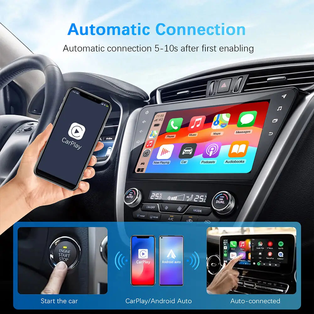 Adaptador 2 en 1 CarPlay y Android Auto – Convierte Cableado a Inalámbrico, USB Plug & Play para Radios OEM