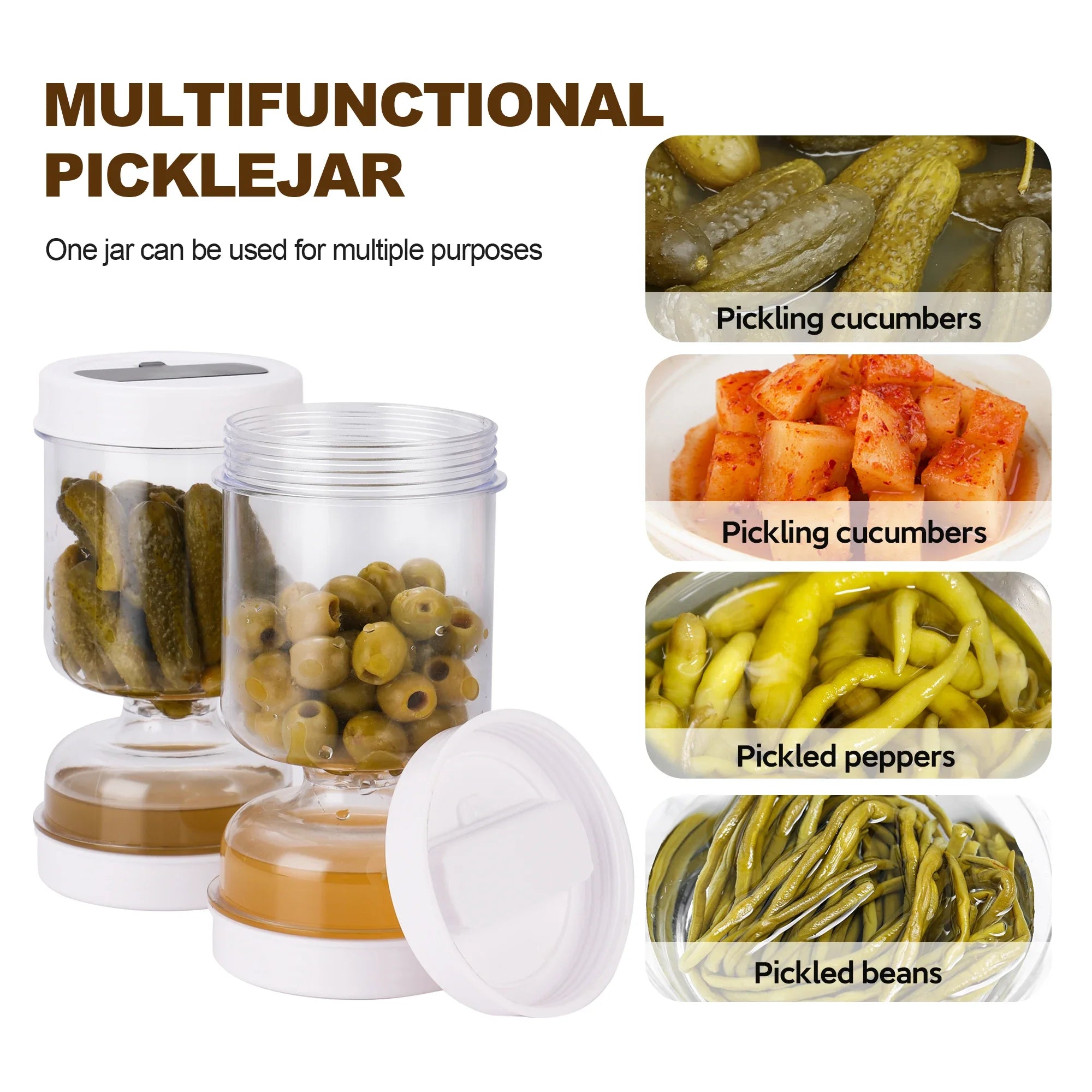 Tarro para Encurtidos con Tenedor – Dispensador Seco y Húmedo para Pepinillos, Aceitunas y Más, con Separador de Líquido