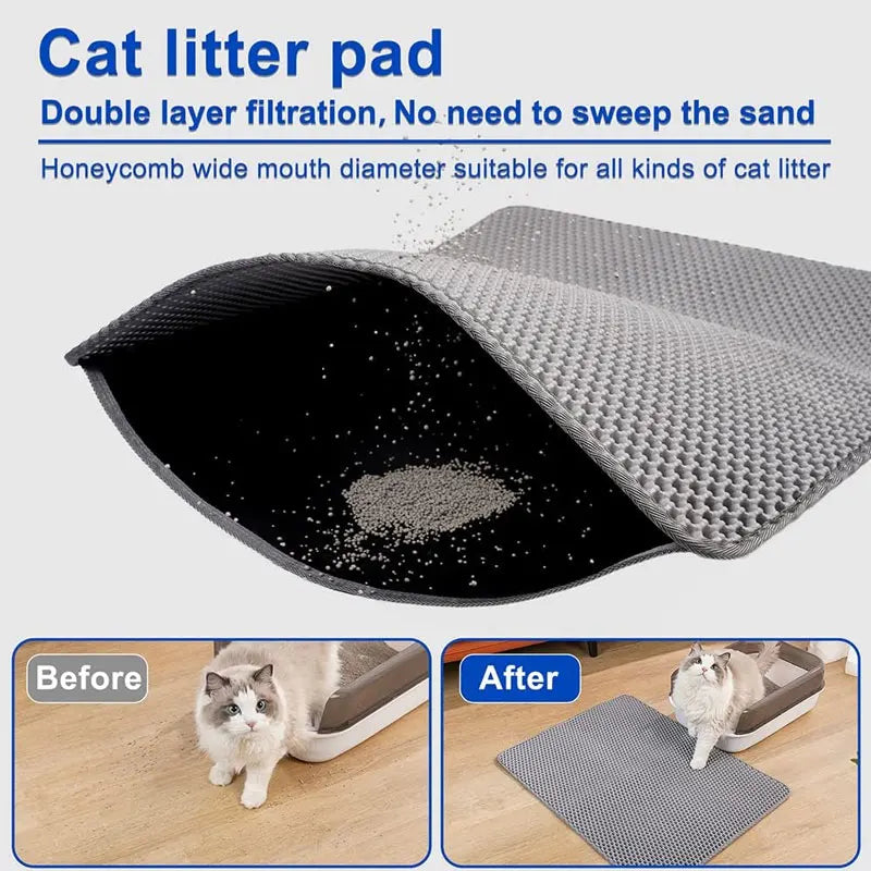 Alfombrilla para Arena de Gato Impermeable – Doble Capa con Sistema Atrapa-Arena, Ideal para Areneros y Suelos Limpios