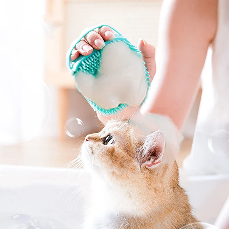Cepillo de Silicona para Baño de Mascotas – Masajeador Suave 2 en 1 con Dispensador de Gel, para Perros y Gatos