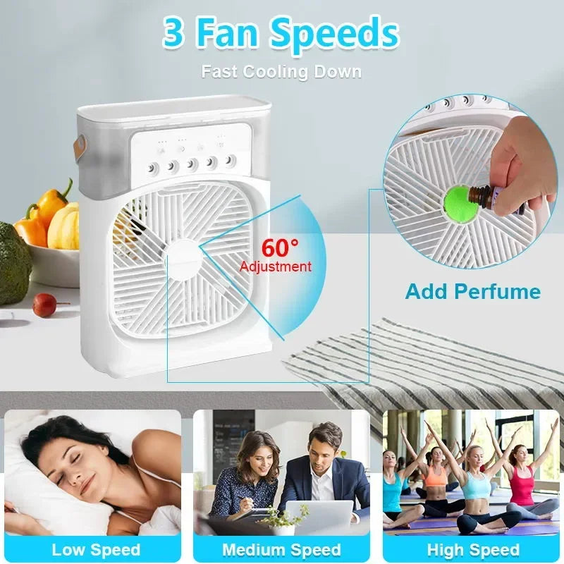 ❄️ Mini Aire Acondicionado Portátil 3 en 1 con Luz LED – ¡Enfría, Humidifica y Relaja!