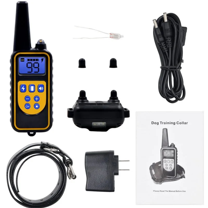 Collar de Adiestramiento Eléctrico para Perros – Alcance 800 m, Impermeable, Recargable, con Mando y Modos de Sonido, Vibración y Descarga