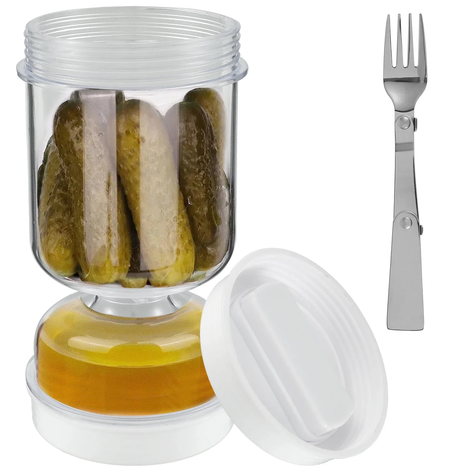 Tarro para Encurtidos con Tenedor – Dispensador Seco y Húmedo para Pepinillos, Aceitunas y Más, con Separador de Líquido