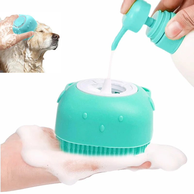 Cepillo de Silicona para Baño de Mascotas – Masajeador Suave 2 en 1 con Dispensador de Gel, para Perros y Gatos
