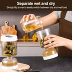 Tarro para Encurtidos con Tenedor – Dispensador Seco y Húmedo para Pepinillos, Aceitunas y Más, con Separador de Líquido
