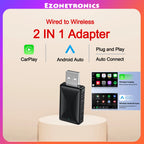 Adaptador 2 en 1 CarPlay y Android Auto – Convierte Cableado a Inalámbrico, USB Plug & Play para Radios OEM