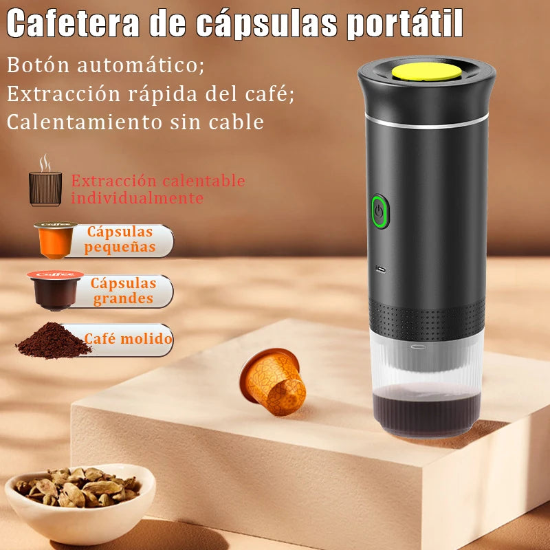 Cafetera Espresso Eléctrica Portátil 3 en 1 – Para Viaje, Coche y Casa, con Batería Recargable y Compatible con Cápsulas y Café Molido